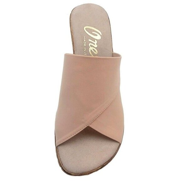 Onex Christina Italian Blush/Champagne Elastic on Cork Wedge Sandal Size 9 - Picture 9 of 10